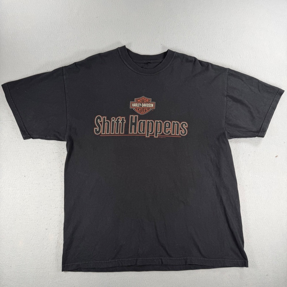 Vintage Harley-Davidson Shift Happens T-Shirt Northern Lights Arbor Black XL